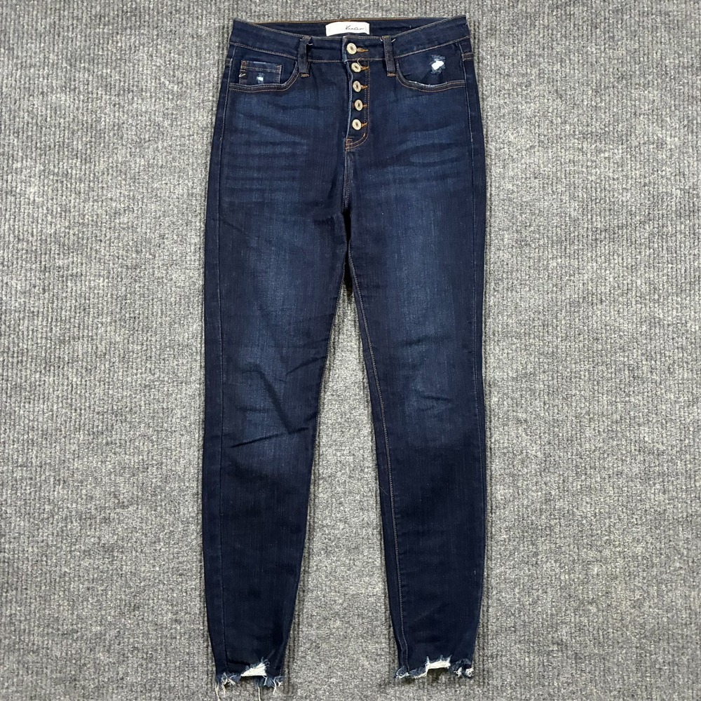 KanCan Womens Skinny Jeans Size 7/27 Blue Denim Raw Hem Button-Fly High‎ Rise